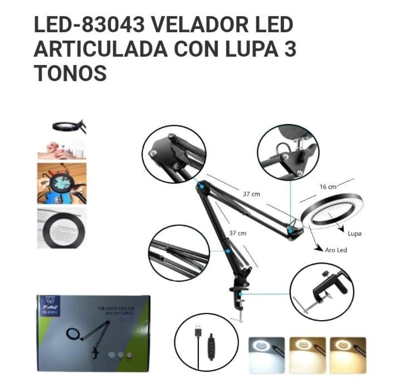 LAMPARA CON LUPA X USB 
